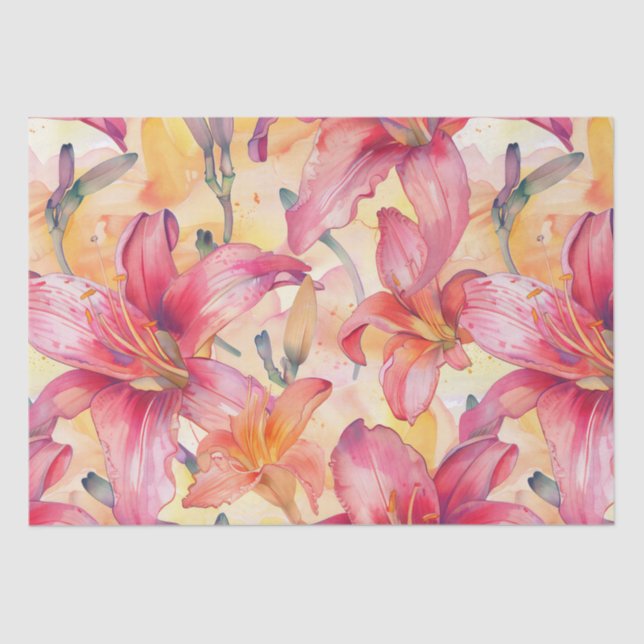 Pink Yellow Daylilies Tissue Paper (Front)