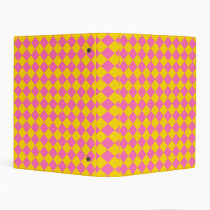 Pink Yellow Diamond Checker Pattern Mini Binder