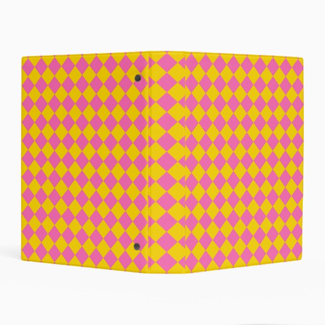 Pink Yellow Diamond Checker Pattern Mini Binder (Background)