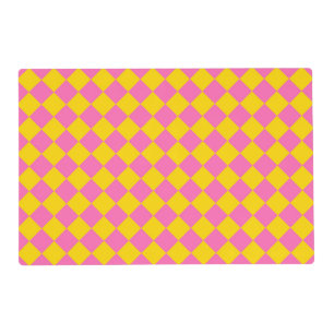 Pink Yellow Diamond Harlequin Checker Laminated Placemat