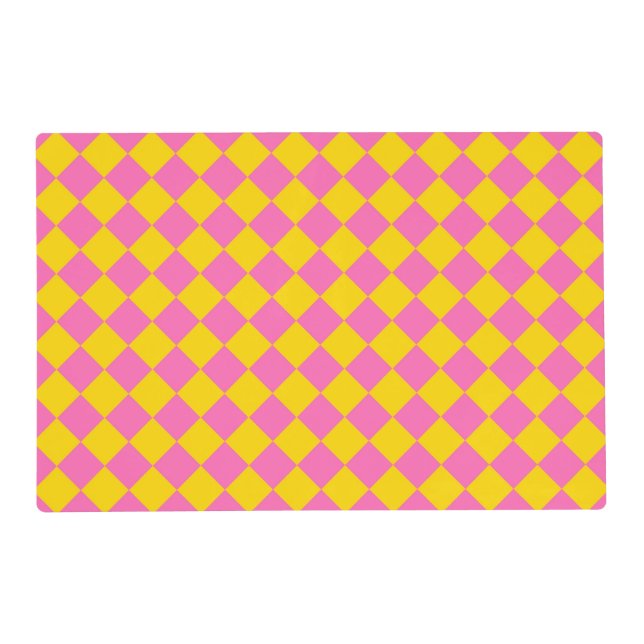 Pink Yellow Diamond Harlequin Checker Laminated Placemat (Front)