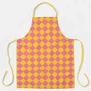 Pink Yellow Diamond Harlequin Checker Pattern Apron