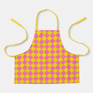 Pink Yellow Diamond Harlequin Checker Pattern Apron