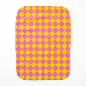 Pink Yellow Diamond Harlequin Checker Pattern Baby Burp Cloth