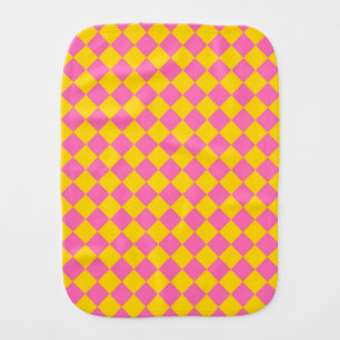 Pink Yellow Diamond Harlequin Checker Pattern Baby Burp Cloth