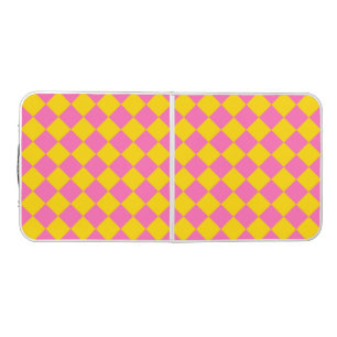 Pink Yellow Diamond Harlequin Checker Pattern Beer Pong Table