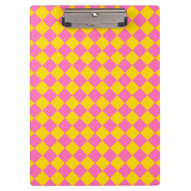 Pink Yellow Diamond Harlequin Checker Pattern Clipboard (Front)