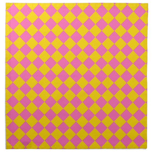 Pink Yellow Diamond Harlequin Checker Pattern Cloth Napkin (Front)