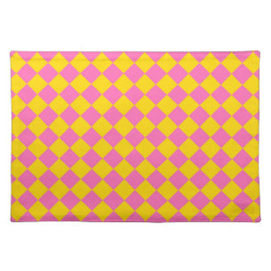 Pink Yellow Diamond Harlequin Checker Pattern Cloth Placemat
