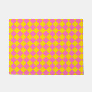 Pink Yellow Diamond Harlequin Checker Pattern Doormat