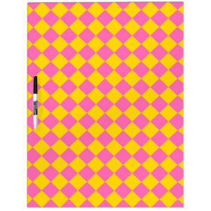 Pink Yellow Diamond Harlequin Checker Pattern Dry Erase Board