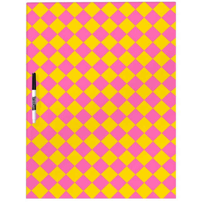 Pink Yellow Diamond Harlequin Checker Pattern Dry Erase Board (Front)