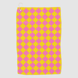 Pink Yellow Diamond Harlequin Checker Pattern Golf Towel