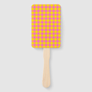 Pink Yellow Diamond Harlequin Checker Pattern Hand Fan