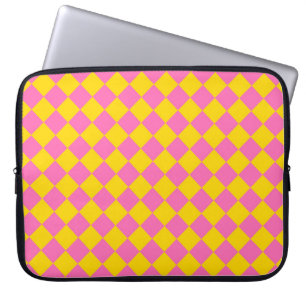 Pink Yellow Diamond Harlequin Checker Pattern Laptop Sleeve