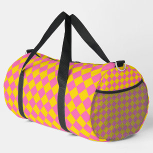 Pink Yellow Diamond Harlequin Checker Pattern Larg Duffle Bag