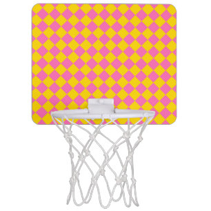 Pink Yellow Diamond Harlequin Checker Pattern Mini Basketball Hoop
