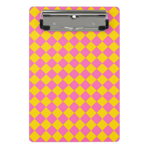 Pink Yellow Diamond Harlequin Checker Pattern Mini Clipboard