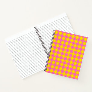 Pink Yellow Diamond Harlequin Checker Pattern Notebook