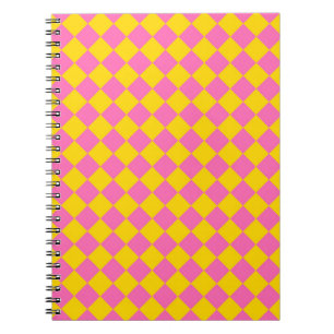 Pink Yellow Diamond Harlequin Checker Pattern Notebook