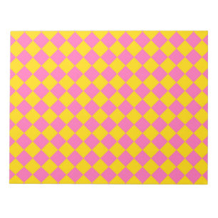Pink Yellow Diamond Harlequin Checker Pattern Notepad