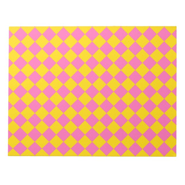 Pink Yellow Diamond Harlequin Checker Pattern Notepad (Front)