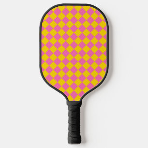 Pink Yellow Diamond Harlequin Checker Pattern Pickleball Paddle