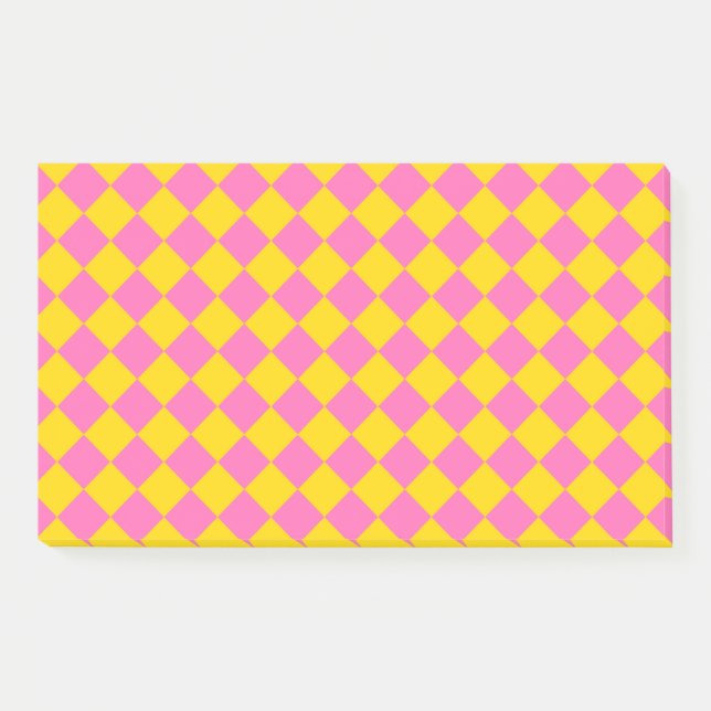 Pink Yellow Diamond Harlequin Checker Pattern Post-it Notes (Front)