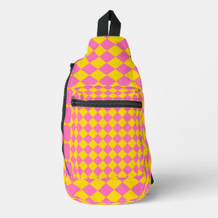 Pink Yellow Diamond Harlequin Checker Pattern Sling Bag