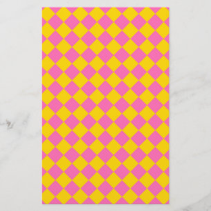 Pink Yellow Diamond Harlequin Checker Pattern Stationery