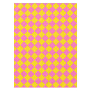 Pink Yellow Diamond Harlequin Checker Pattern Tablecloth