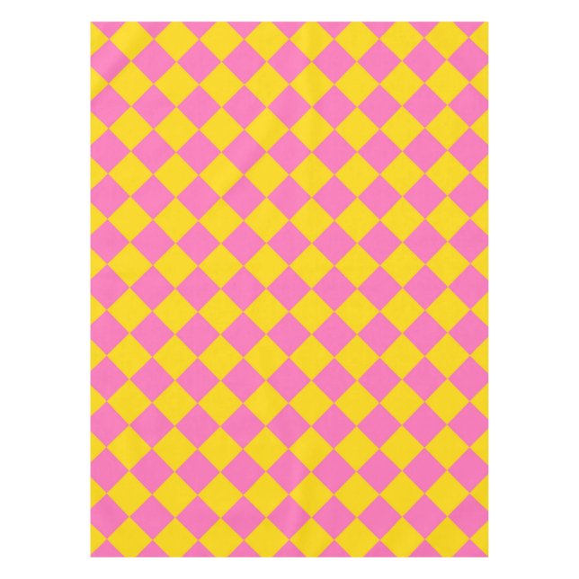 Pink Yellow Diamond Harlequin Checker Pattern Tablecloth (Front)