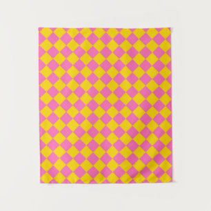 Pink Yellow Diamond Harlequin Checker Pattern Tapestry