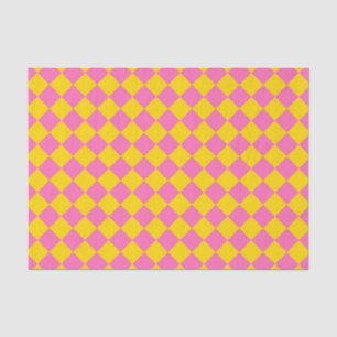 Pink Yellow Diamond Harlequin Checker Pattern Tissue Paper