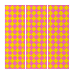 Pink Yellow Diamond Harlequin Checker Pattern Triptych