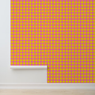 Pink Yellow Diamond Harlequin Checker Pattern Wallpaper