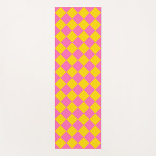 Pink Yellow Diamond Harlequin Checker Pattern Yoga Mat