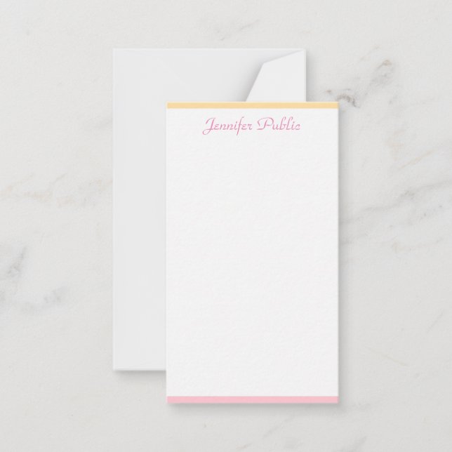 Pink Yellow Elegant Hand Script Name Personalized Note Card (Front)