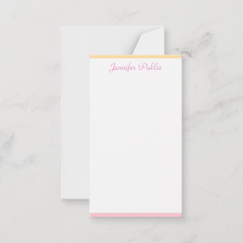 Pink Yellow Elegant Hand Script Name Personalized Note Card
