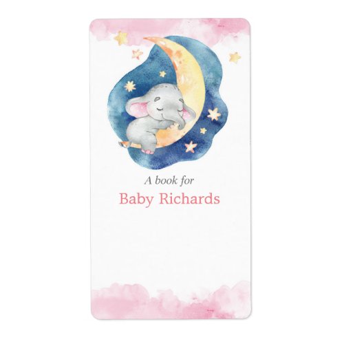 Pink yellow elephant baby shower book tag stickers