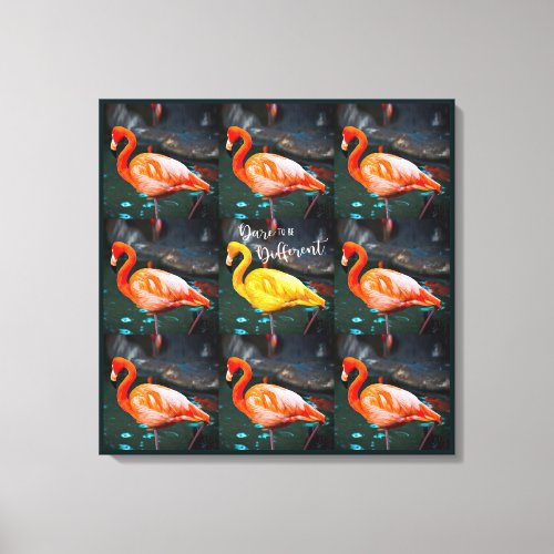 Pink Yellow Flamingo Bird Photo Pattern Dare Quote Canvas Print