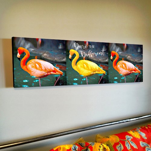 Pink Yellow Flamingos Trio Photo Dare Quote Modern Canvas Print