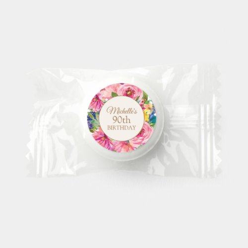 Pink Yellow Floral 90th Birthday  Life Saver Mints
