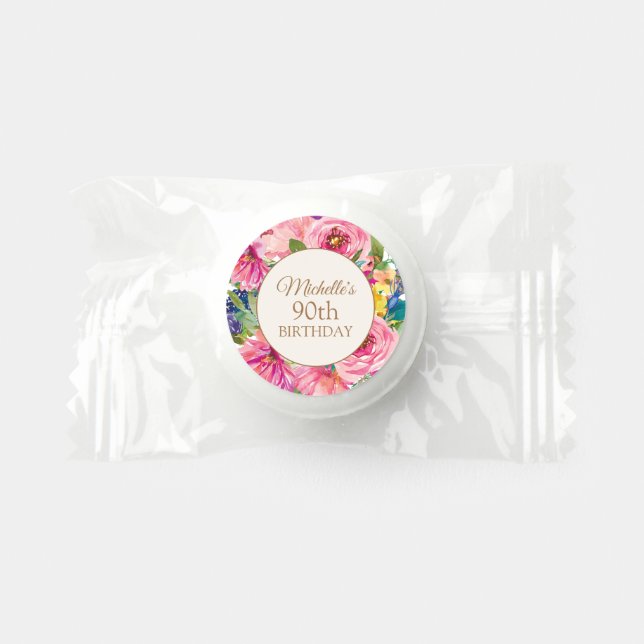 Pink Yellow Floral 90th Birthday  Life Saver® Mints (Front)