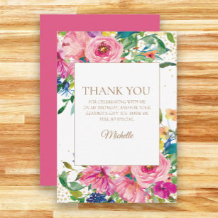 Pink Yellow Floral Birthday Thank You