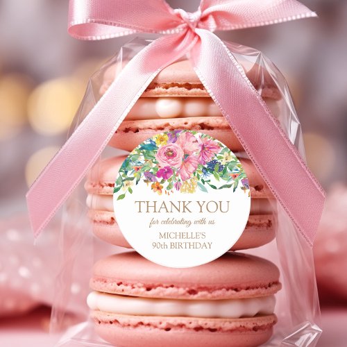 Pink Yellow Floral Birthday Thank You  Classic Round Sticker