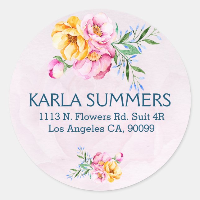 Pink & Yellow Floral Bouquet Classic Round Sticker (Front)