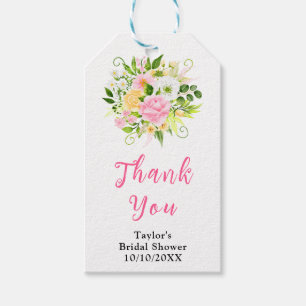 Pink Yellow Floral Bridal Shower Thank You Gift Tags