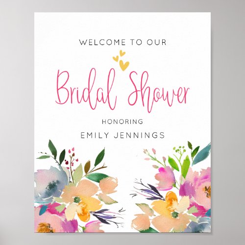 Pink Yellow Floral Bridal Shower Welcome Sign