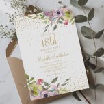 Pink Yellow Floral Gold Glitter 18th Birthday Invitation<br><div class="desc">Elegant and colorful pink and yellow watercolor floral with gold glitter on a white 18th birthday party invitation.  Contact us for help with customization or to request matching products.</div>